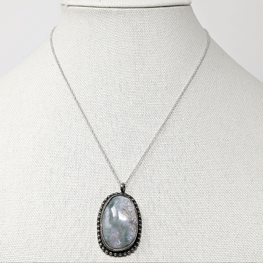 Vintage sterling silver oval handmade artisan handcrafted stone pendant 925 - Picture 4 of 7